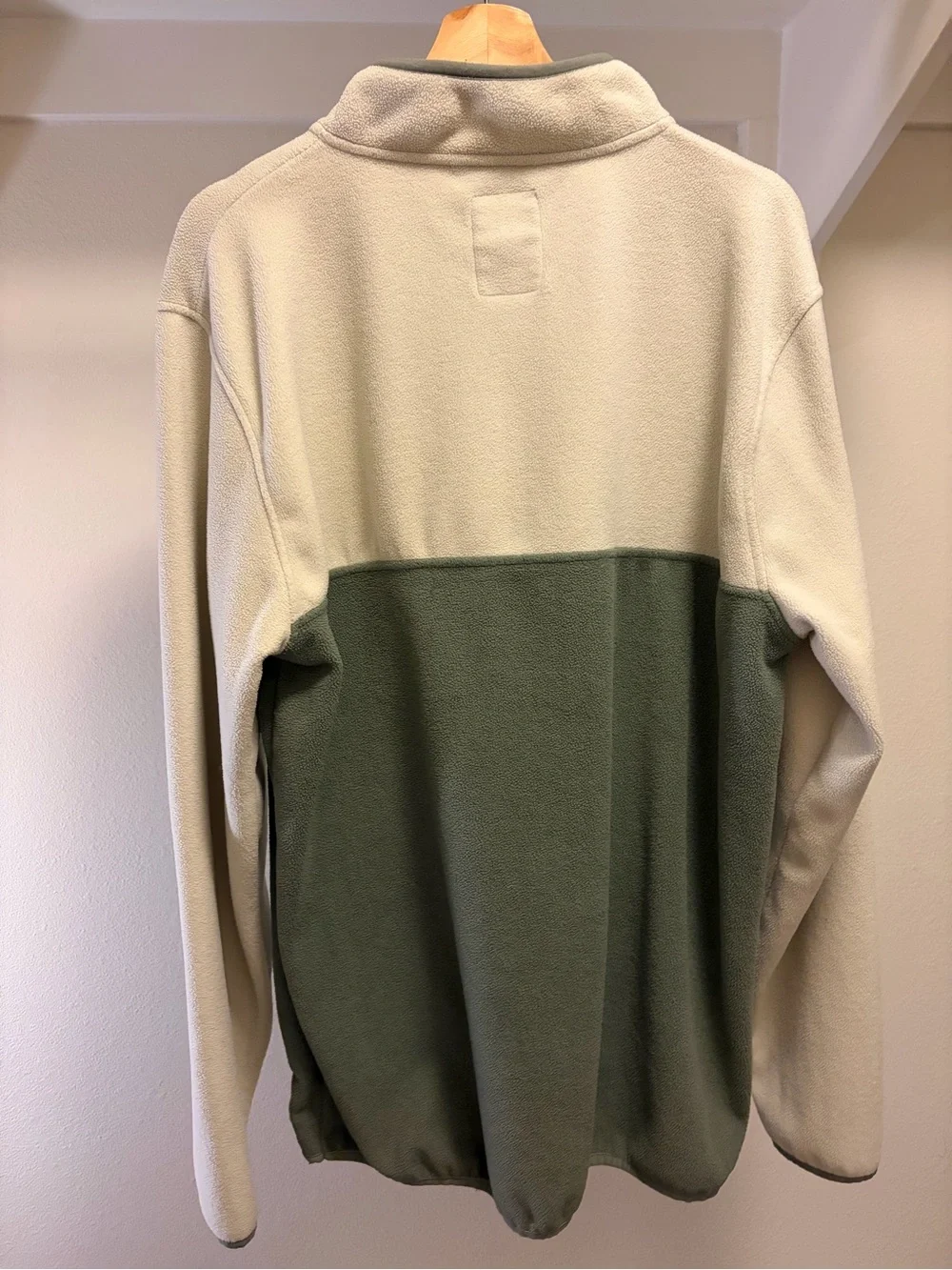 Monet Two-Tone Half-Zip Teddy Fleece Jacket in Cream and Sage Green